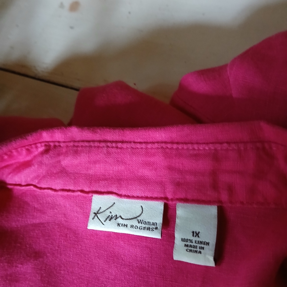 Kim Rogers Fuschia Pintuck 3/4 Sleeve Button Down Linen Shirt Size 1X - Picture 6 of 7